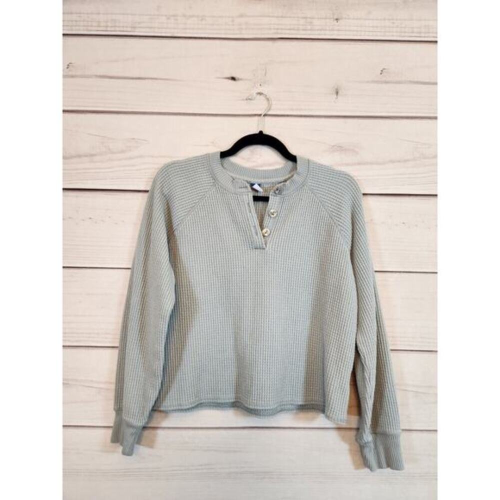 Old Navy Women's Blue‎ Gray Long Sleeve Thermal Henley Pullover Sweater Size S